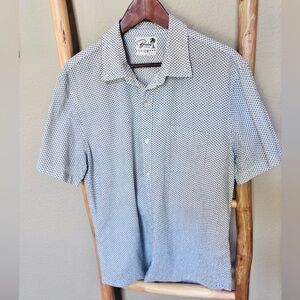 Bonobos Slim Fit XL Short Sleeve Button Shirt White Blue Print Cotton